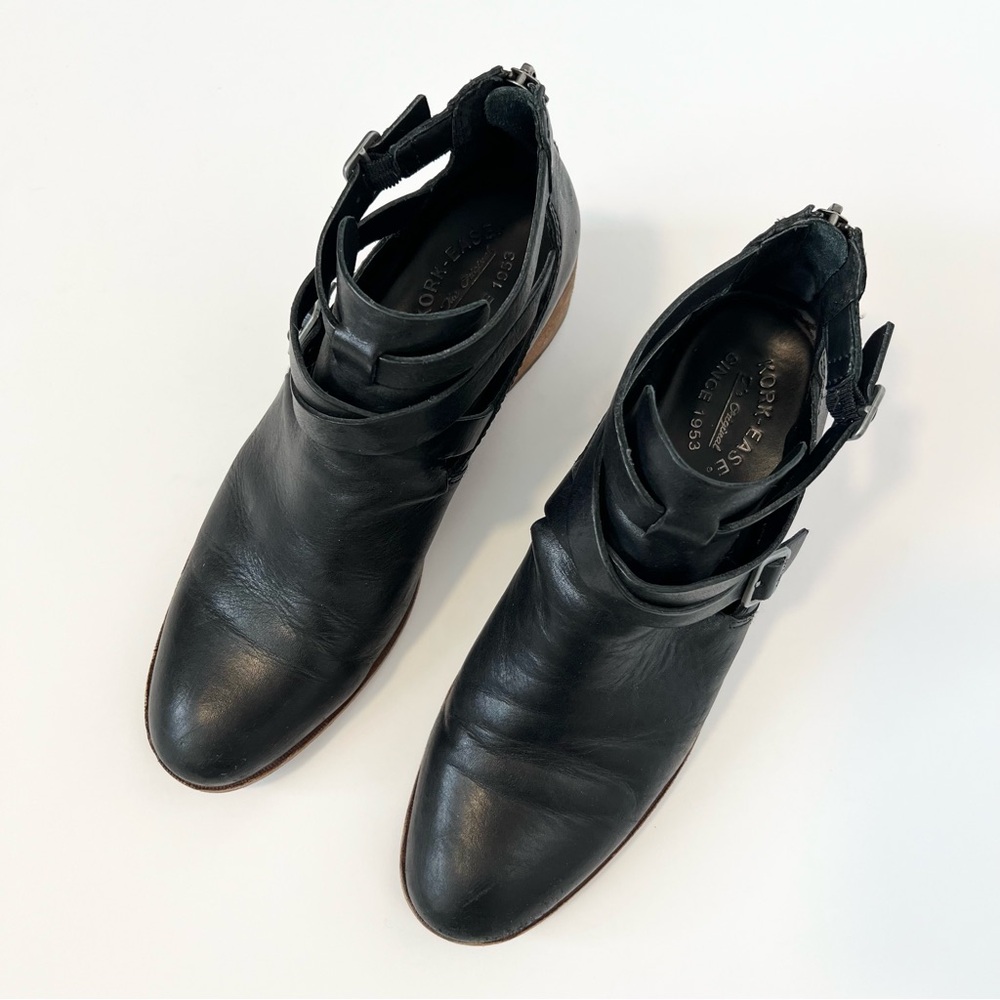 Kork Ease Jardin black leather ankle booties Strappy boots Size 11 Moto boots - Picture 5 of 13